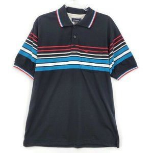 Giorginni Shirt Mens Large Black Red Blue Stripe Preppy Polo Retro 90s Golf 80s